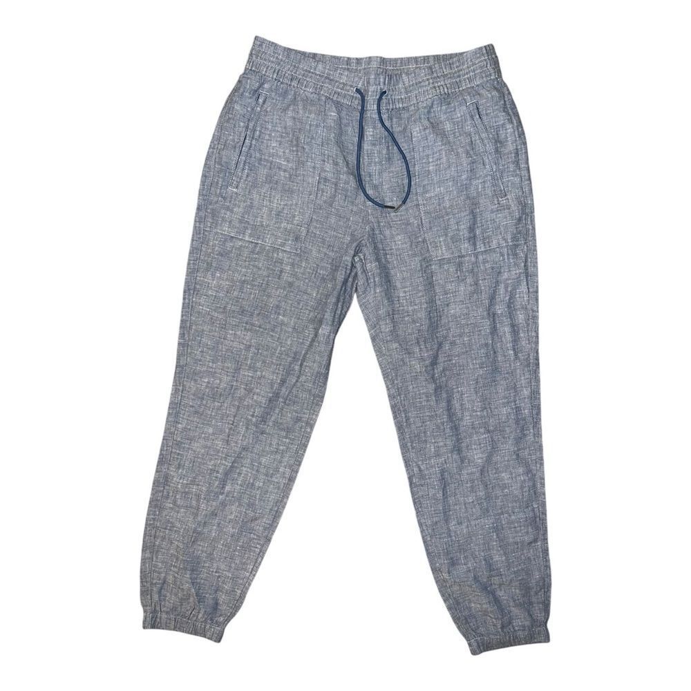 Athleta Womens Retreat Linen Jogger Chambray Blue Size 10  High Rise EUC - Picture 3 of 7